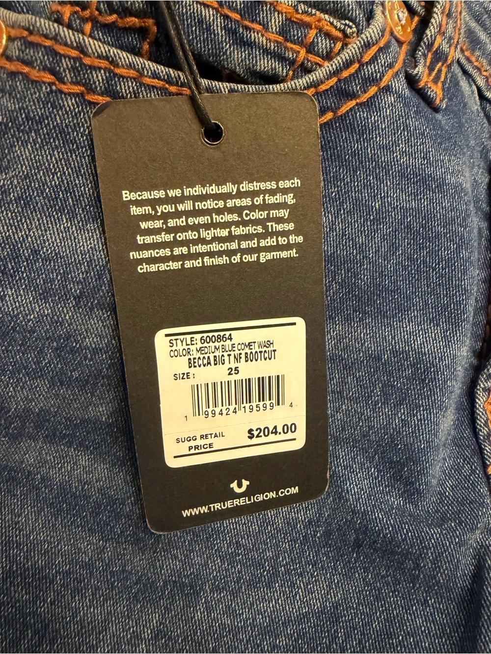 NWT True Religion Becca Big T Mid-Rise Bootcut Jeans Sz 25 Retail $204 - Picture 4 of 15
